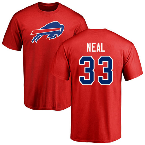 Men NFL Buffalo Bills #33 Siran Neal Red Name and Number Logo T Shirt->nfl t-shirts->Sports Accessory